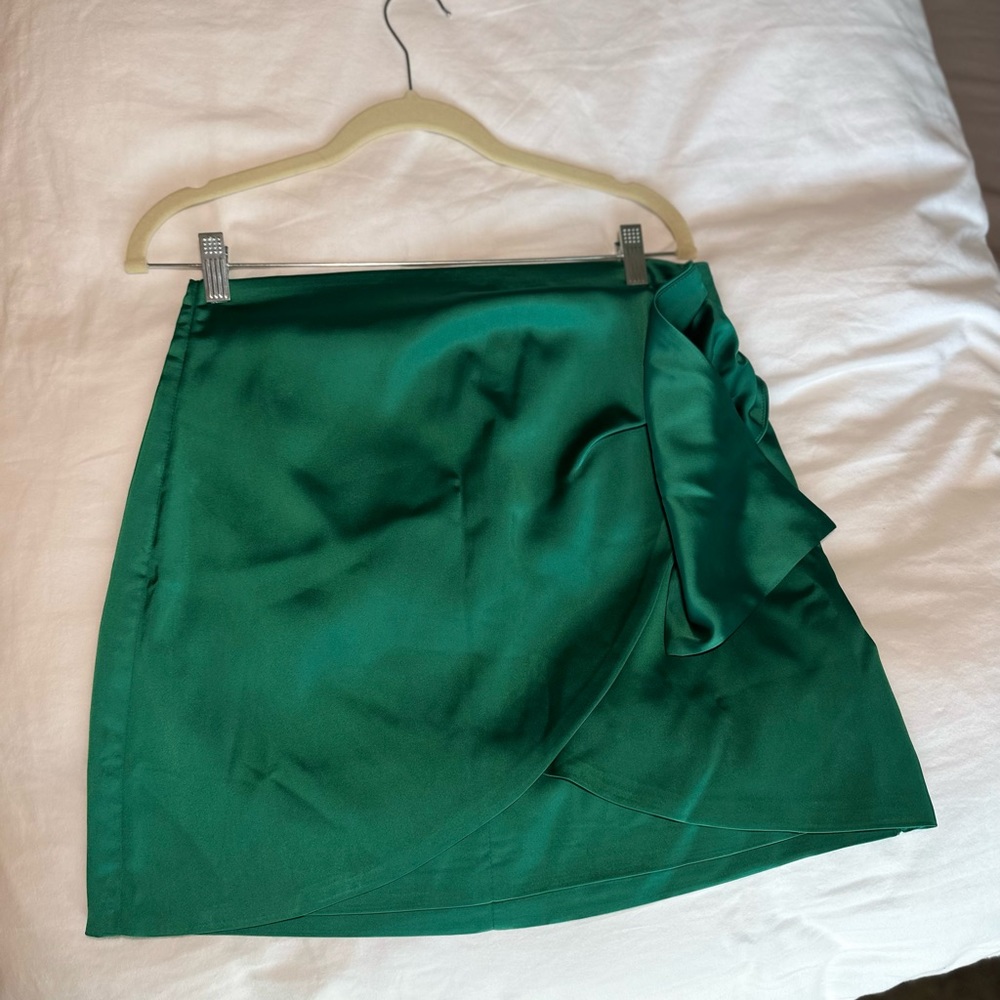 Emerald green satin skirt from Akira